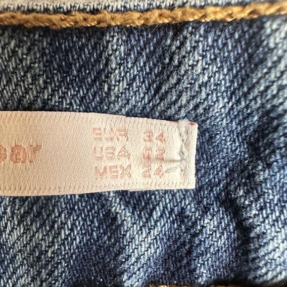 Zara Trafaluc Denimwear Shorts Womens 2 Blue Distressed Pac-Man Patch High Rise - Picture 3 of 8